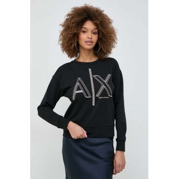 Armani Exchange bluza femei, culoarea negru, cu imprimeu