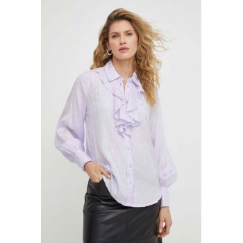 Bruuns Bazaar camasa femei, culoarea violet, cu guler clasic, regular