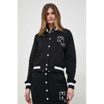 Karl Lagerfeld bluza femei, culoarea negru, cu imprimeu