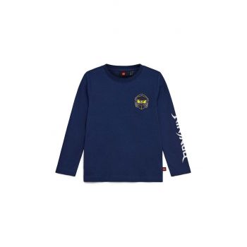 Lego longsleeve din bumbac pentru copii culoarea albastru marin, cu imprimeu