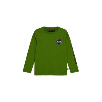 Lego longsleeve din bumbac pentru copii culoarea verde, cu imprimeu