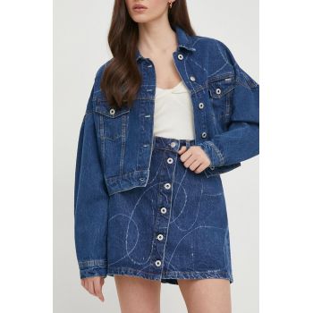 Pepe Jeans fustă din denim WINNIE LOGO culoarea bleumarin, mini, evazată