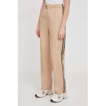 Pepe Jeans pantaloni SUSANNE femei, culoarea bej, drept, high waist