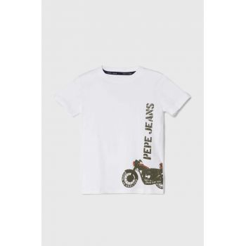 Pepe Jeans tricou de bumbac pentru copii ROBERT culoarea alb, cu imprimeu