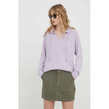 Roxy bluză Destination Surf femei, culoarea violet, cu glugă, melanj ERJKT04105