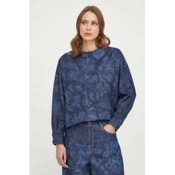 Weekend Max Mara bluză subtire de blugi femei, culoarea bleumarin, cu model 2415110000000