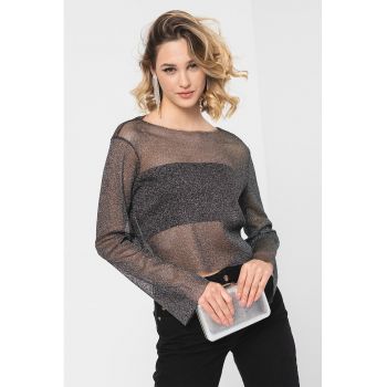 Bluza crop stralucitoare din plasa