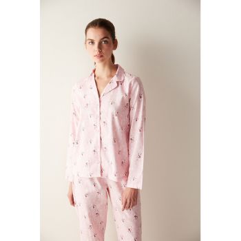 Bluza de pijama cu nasturi si revere decupate