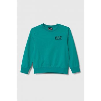 EA7 Emporio Armani hanorac de bumbac pentru copii culoarea verde, cu imprimeu