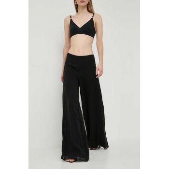 Luisa Spagnoli pantaloni de matase culoarea negru, lat, high waist