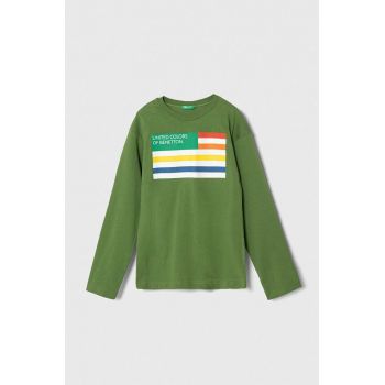 United Colors of Benetton longsleeve din bumbac pentru copii culoarea verde, cu imprimeu