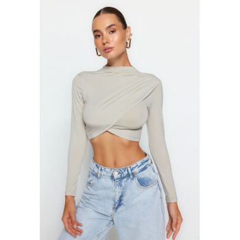 Bluza crop din jerseu cu model petrecut