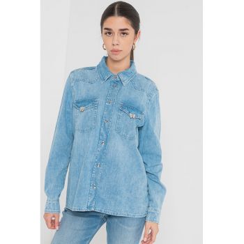 Camasa de denim cu aspect decolorat