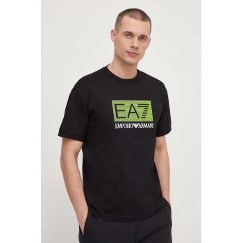 EA7 Emporio Armani tricou din bumbac barbati, culoarea negru, cu imprimeu