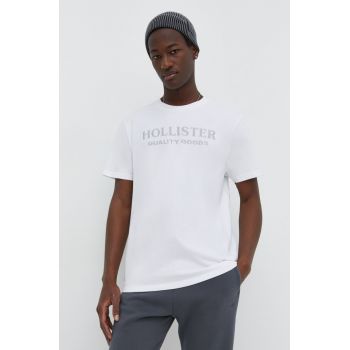 Hollister Co. tricou din bumbac barbati, culoarea alb, cu imprimeu