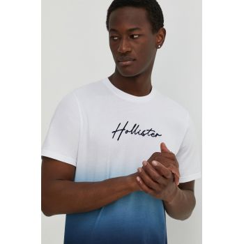 Hollister Co. tricou din bumbac barbati, culoarea albastru marin, cu imprimeu