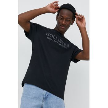 Hollister Co. tricou din bumbac barbati, culoarea negru, cu imprimeu