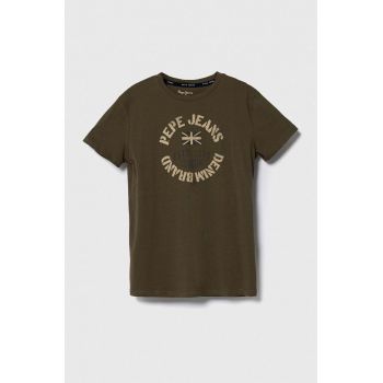 Pepe Jeans tricou de bumbac pentru copii RONAL culoarea verde, cu imprimeu