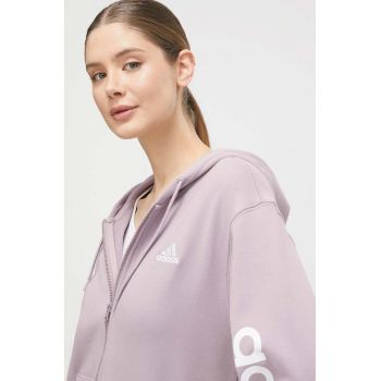 adidas hanorac de bumbac femei, culoarea violet, cu glugă, cu imprimeu IS2073