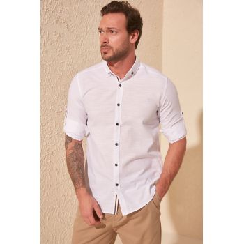 Camasa slim fit cu guler fixat cu nasturi