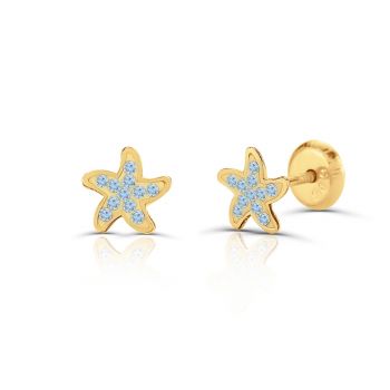 Cercei din aur 14K pentru copii Crystals Blue Stars