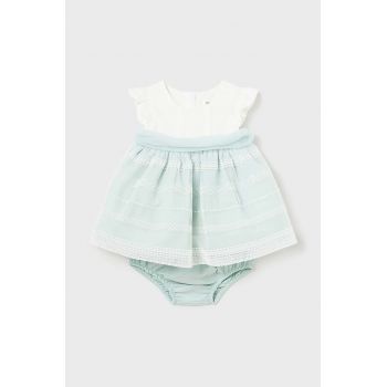 Mayoral Newborn rochie cu amestec de in pentru copii culoarea turcoaz, mini, evazati