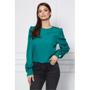 Bluza Dy Fashion verde cu nasturi pe umar