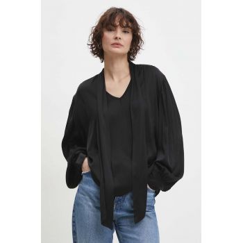 Answear Lab bluza cu mătase culoarea negru, neted