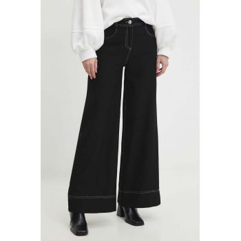 Answear Lab pantaloni femei, culoarea negru, lat, high waist