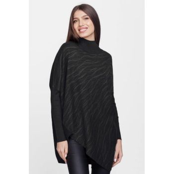 Pulover oversize lalea, asimetric, din tricotaj negru