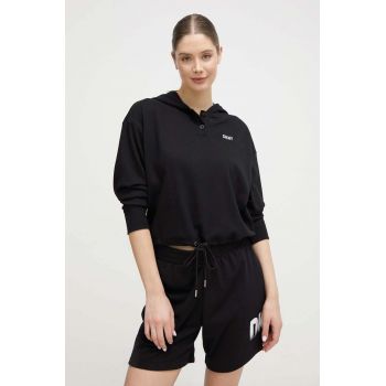 Dkny bluza femei, culoarea negru, cu glugă, cu imprimeu