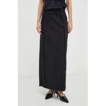 Gestuz fustă din denim culoarea negru, maxi, dreaptă 10908698