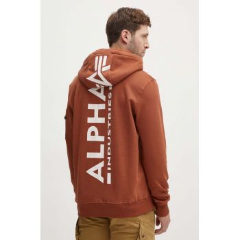 Alpha Industries bluză bărbați, culoarea maro, cu glugă, cu imprimeu