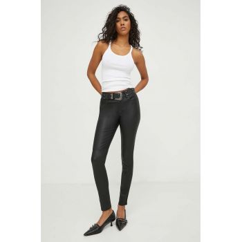 IRO pantaloni de piele femei, culoarea negru, mulata, high waist