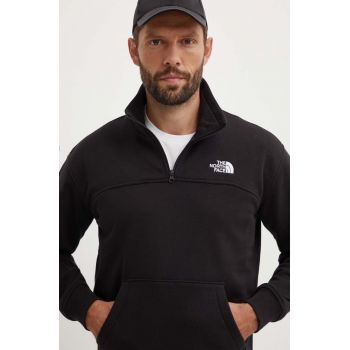 The North Face bluză M Essential Qz Crew bărbați, culoarea negru, cu imprimeu, NF0A87FCJK31