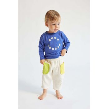 Bobo Choses pantaloni din bumbac pentru bebeluși culoarea bej, modelator