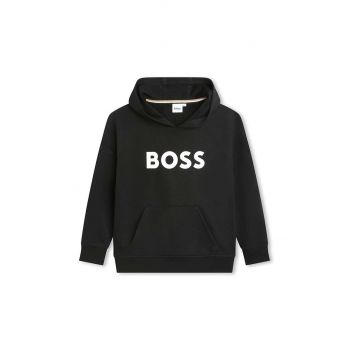 BOSS bluza copii culoarea negru, cu glugă, cu imprimeu