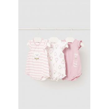 Mayoral Newborn body bebe 3-pack culoarea roz, cu imprimeu ieftin