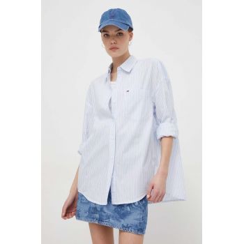 Tommy Jeans cămașă din bumbac femei, cu guler clasic, relaxed DW0DW17808