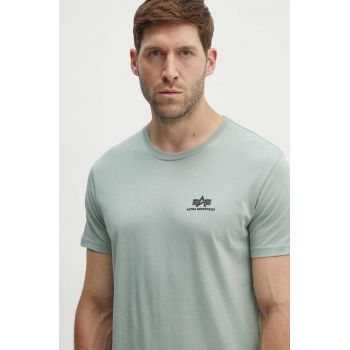 Alpha Industries tricou din bumbac bărbați, culoarea turcoaz, cu imprimeu