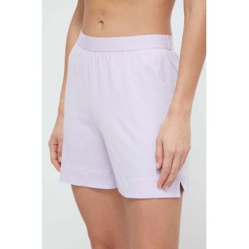 United Colors of Benetton pantaloni scurți din bumbac lounge culoarea violet, neted, high waist