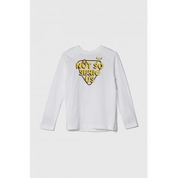 United Colors of Benetton longsleeve din bumbac pentru copii culoarea alb, cu imprimeu