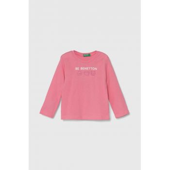 United Colors of Benetton longsleeve din bumbac pentru copii culoarea roz