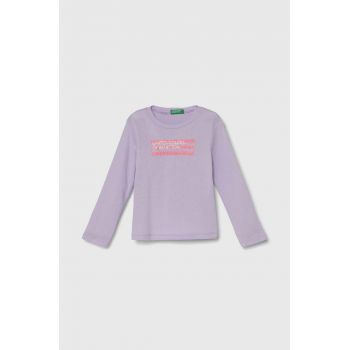 United Colors of Benetton longsleeve din bumbac pentru copii culoarea violet