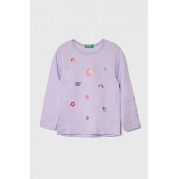 United Colors of Benetton longsleeve din bumbac pentru copii culoarea violet