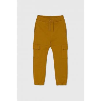 United Colors of Benetton pantaloni de trening din bumbac pentru copii culoarea galben, neted