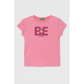 United Colors of Benetton tricou de bumbac pentru copii culoarea roz