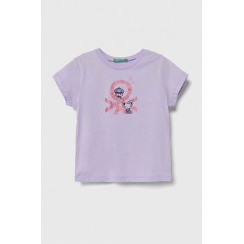 United Colors of Benetton tricou de bumbac pentru copii culoarea violet