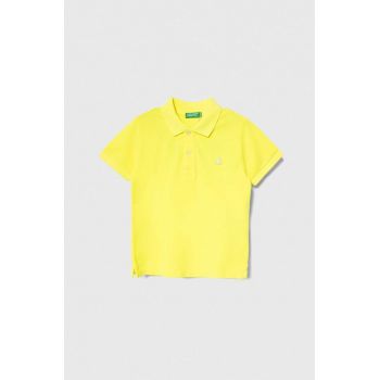 United Colors of Benetton tricouri polo din bumbac pentru copii culoarea galben, cu imprimeu