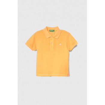 United Colors of Benetton tricouri polo din bumbac pentru copii culoarea portocaliu, cu imprimeu
